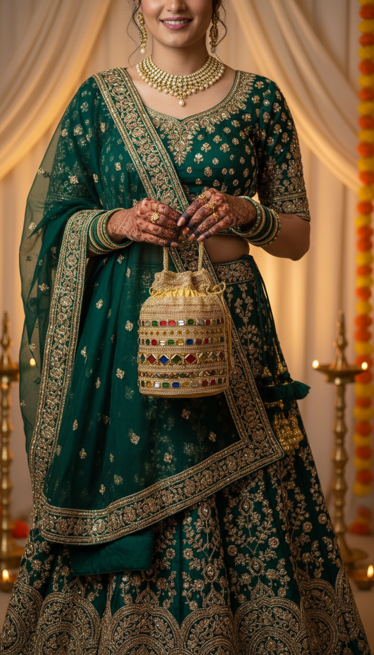 Ethnic Gold Potli Bag | Luxurious Wedding & Festive Drawstring Clutch
