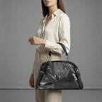 Metallic Black Textured Shoulder Handbag