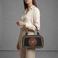 Brown Artisanal Top-Handle Bag with Mandala Detail