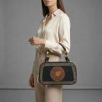 Brown Artisanal Top-Handle Bag with Mandala Detail