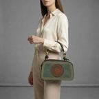 Emerald Green Artisanal Top-Handle Bag with Mandala Design