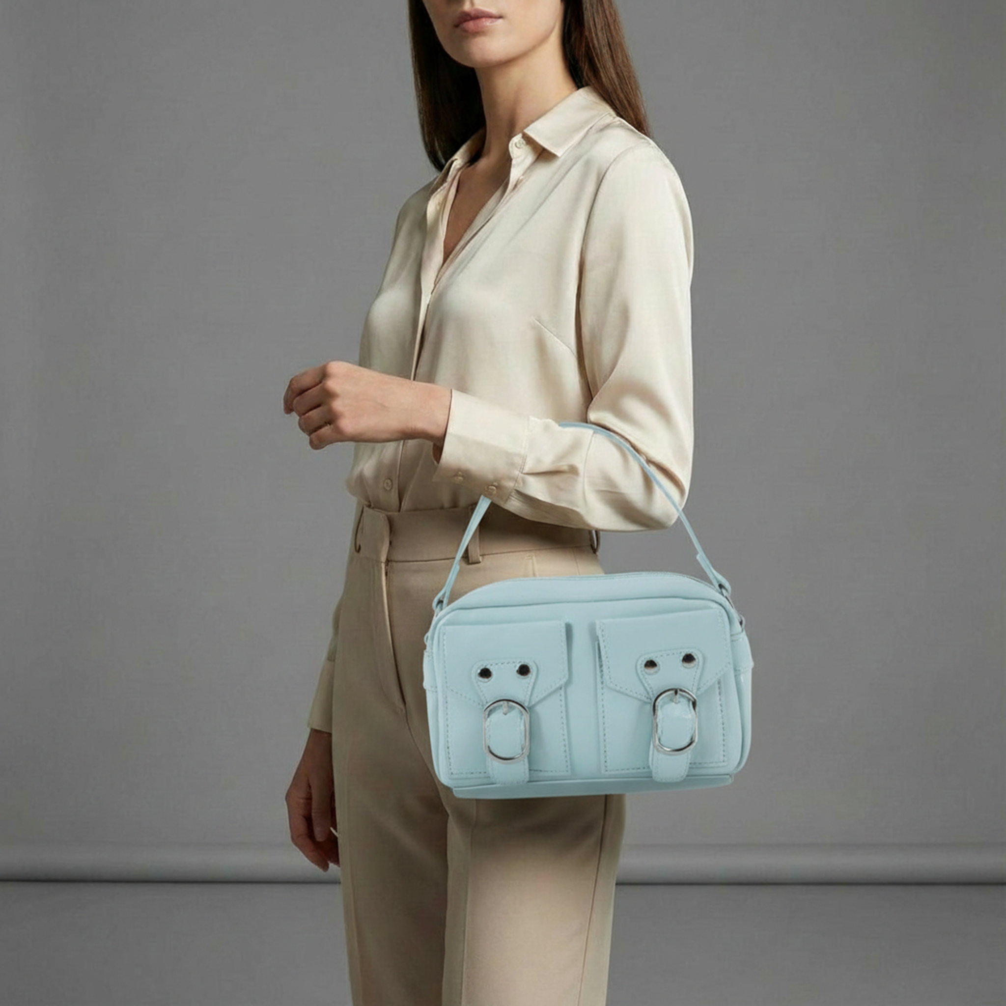 Urban Edge Structured Handbag- Ice blue