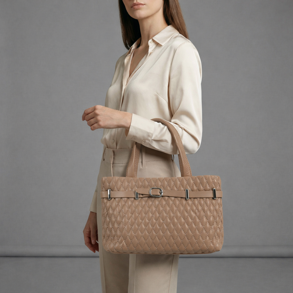 Blush Quilted Party Bag- Coffee Brown