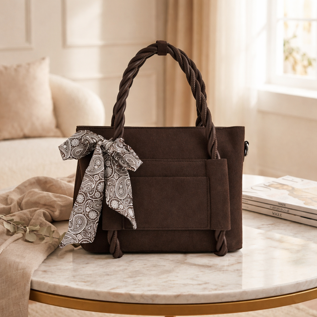 Brown Braided Velvet Luxury Handbag