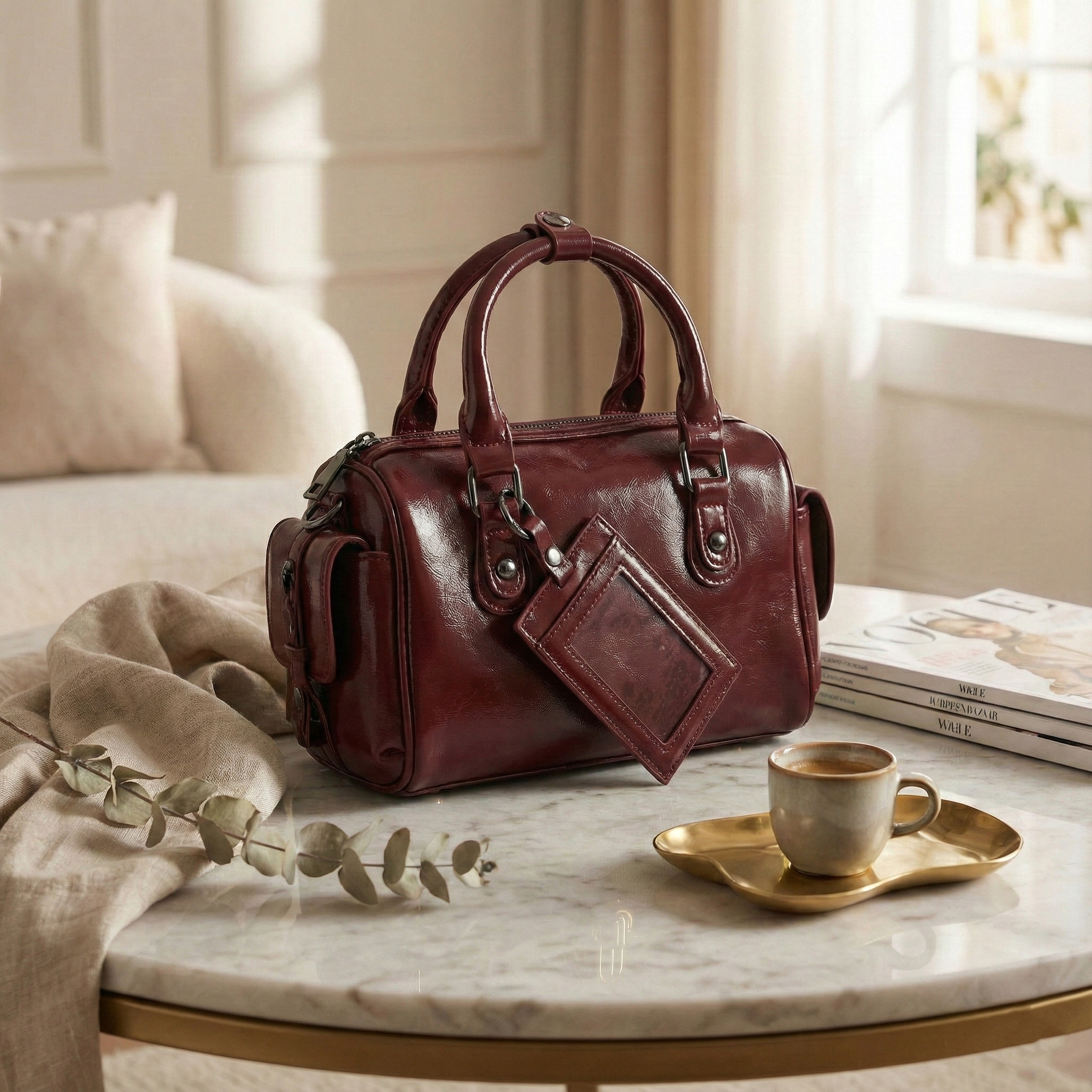 Urban Edge Structured Handbag- Cherry Red