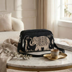 Elegant Crossbody Bag with Handcrafted Elephant Motif | Premium Black Sling