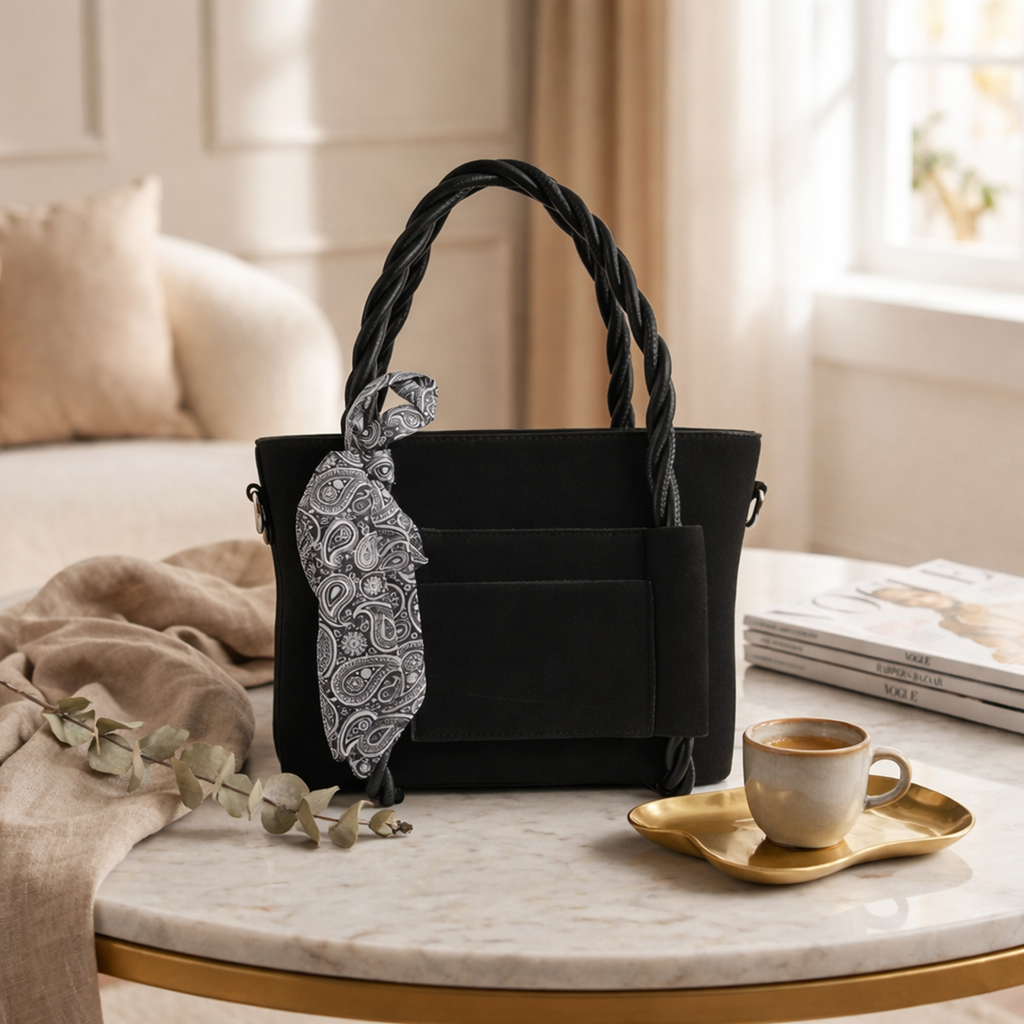 Black Braided Velvet Luxury Handbag