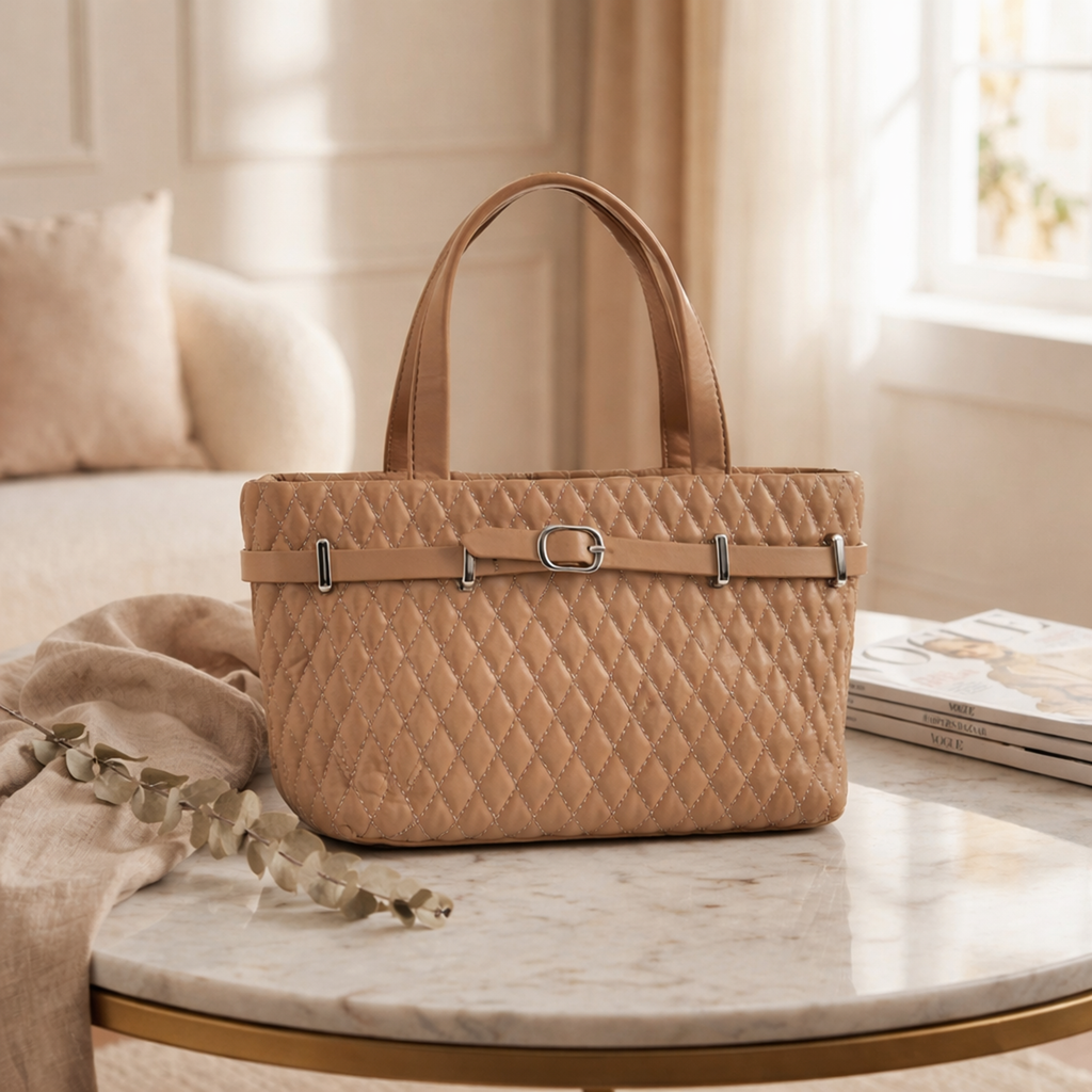 Blush Quilted Party Bag- Coffee Brown