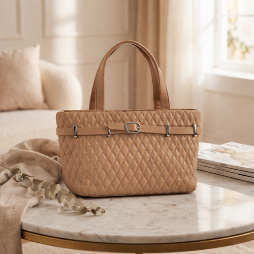 Blush Quilted Party Bag- Coffee Brown