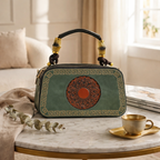 Emerald Green Artisanal Top-Handle Bag with Mandala Design