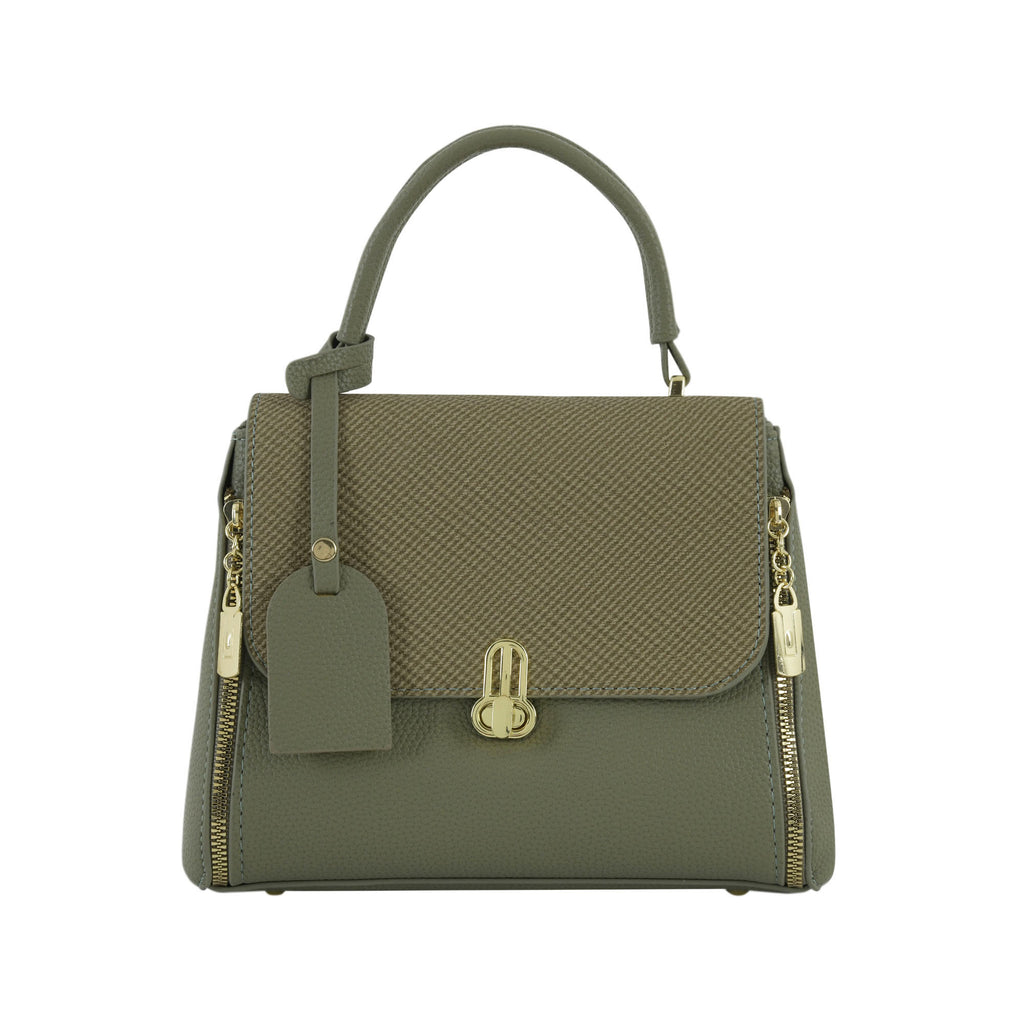 Olive Green Structured Top-Handle Handbag with Gold Hardware