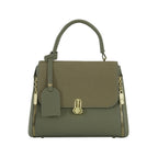 Olive Green Structured Top-Handle Handbag with Gold Hardware