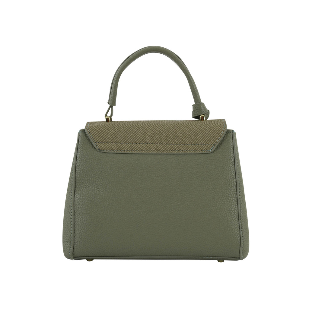 Olive Green Structured Top-Handle Handbag with Gold Hardware