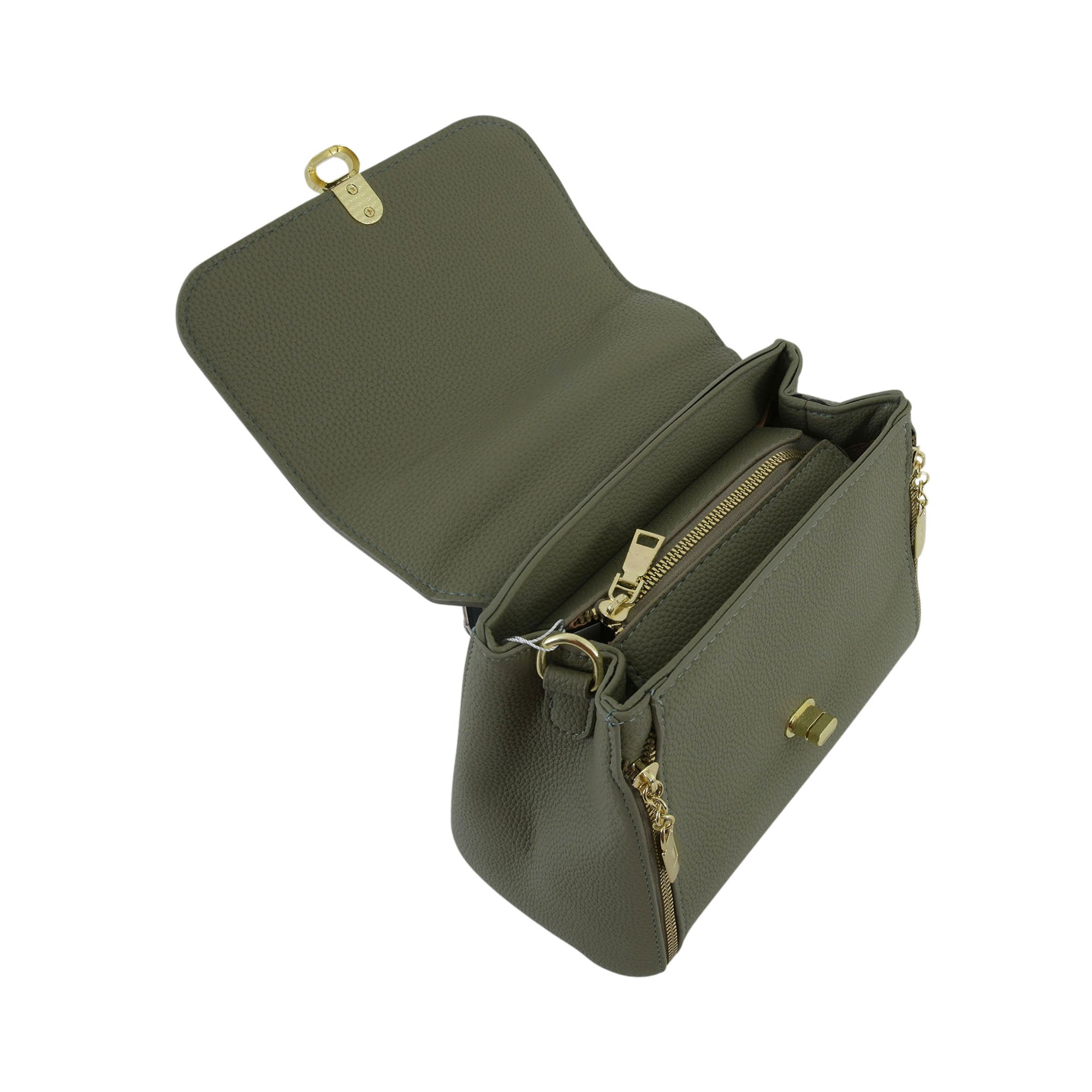 Olive Green Structured Top-Handle Handbag with Gold Hardware