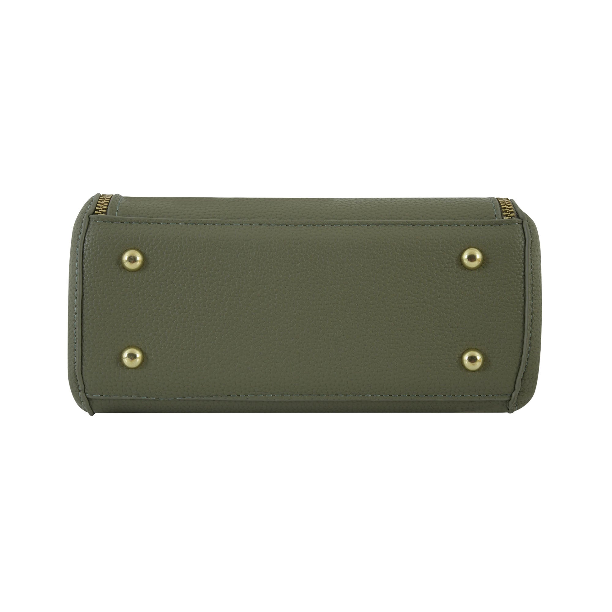 Olive Green Structured Top-Handle Handbag with Gold Hardware