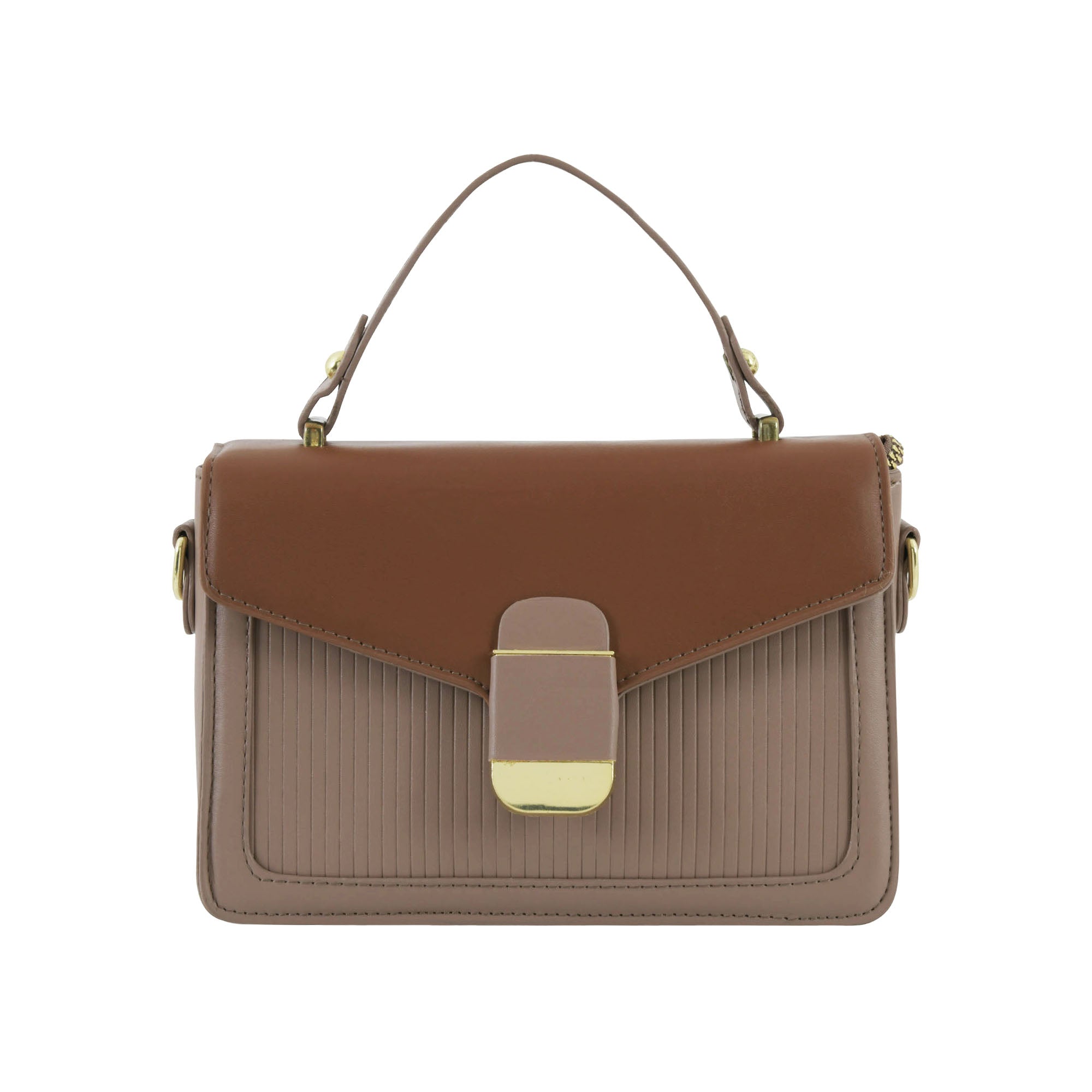 Taupe & Brown Structured Top-Handle Sling Bag for Women | Elegant Everyday Handbag
