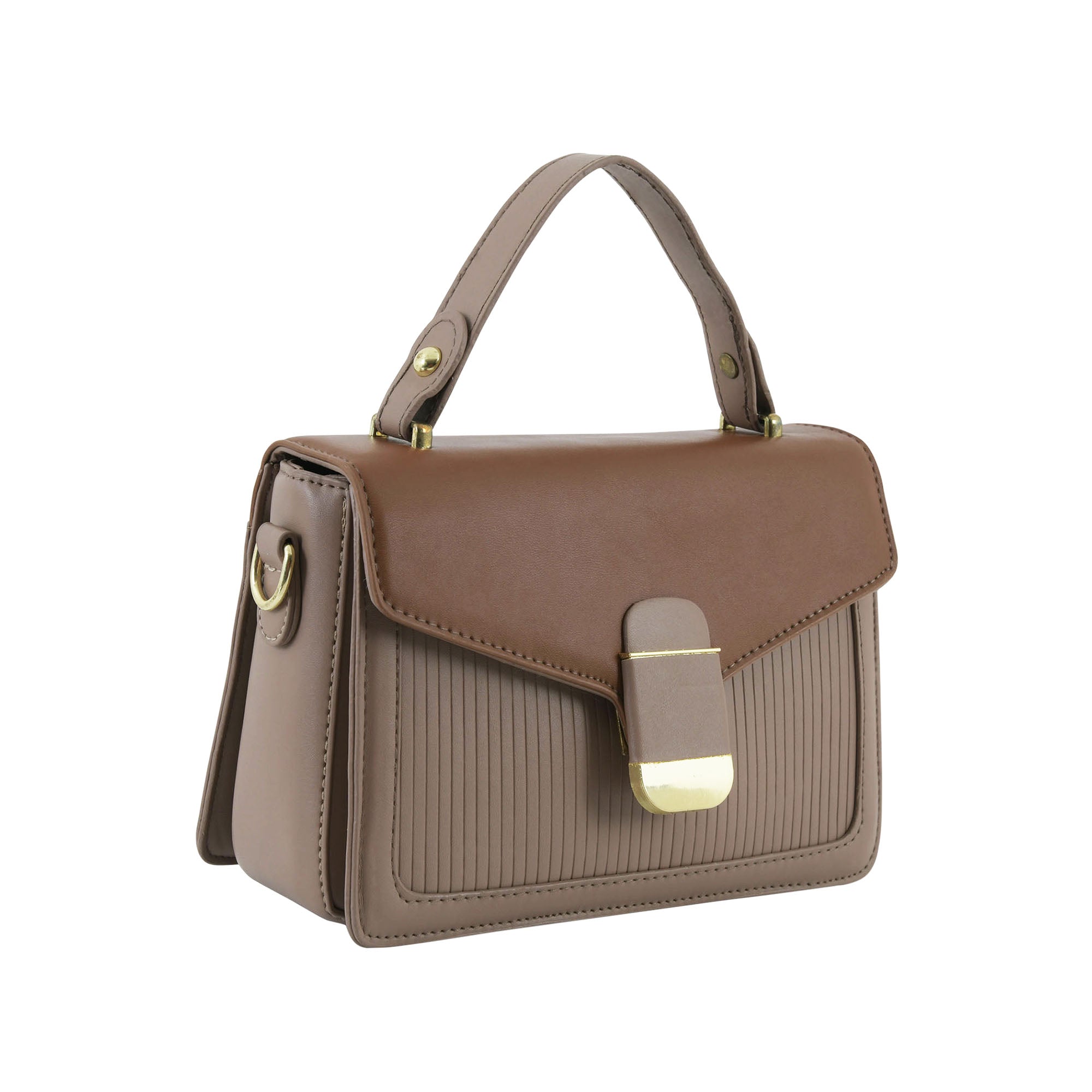 Taupe & Brown Structured Top-Handle Sling Bag for Women | Elegant Everyday Handbag