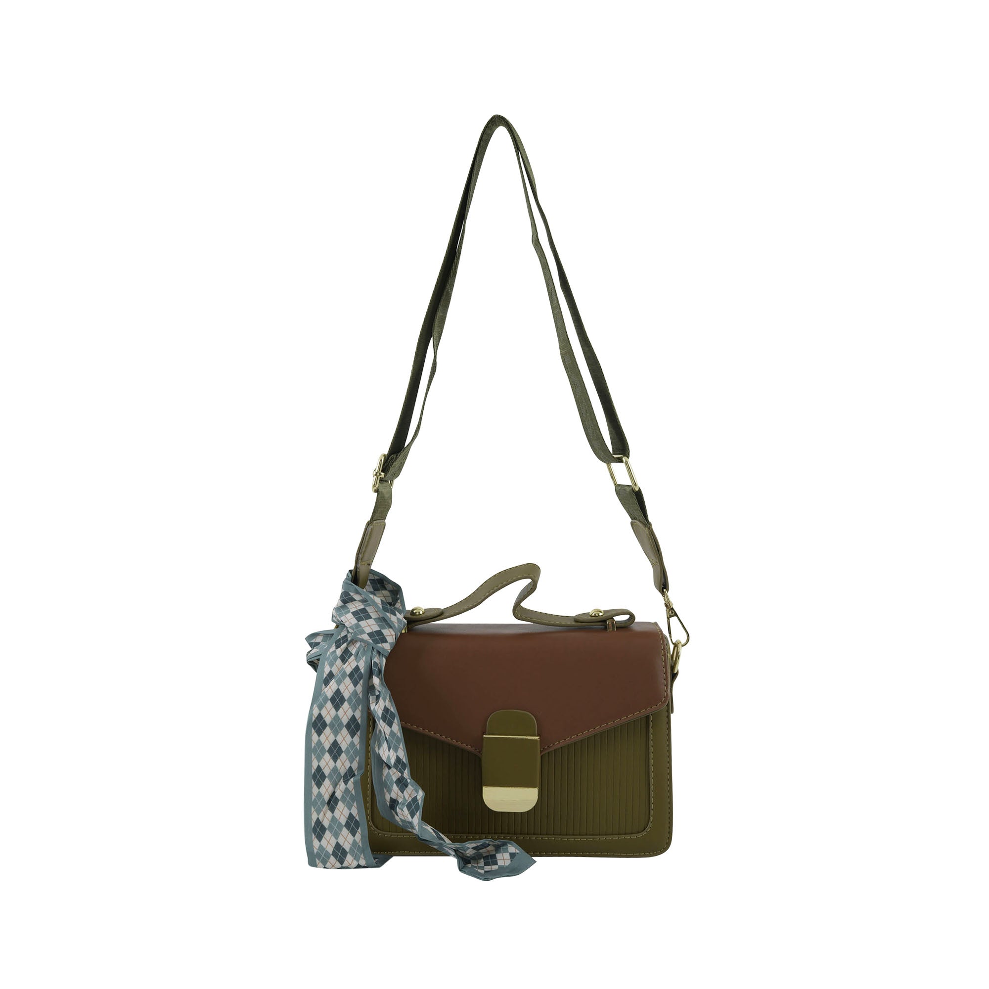 Olive & Brown Structured Top-Handle Sling Bag for Women | Elegant Dual-Tone Handbag