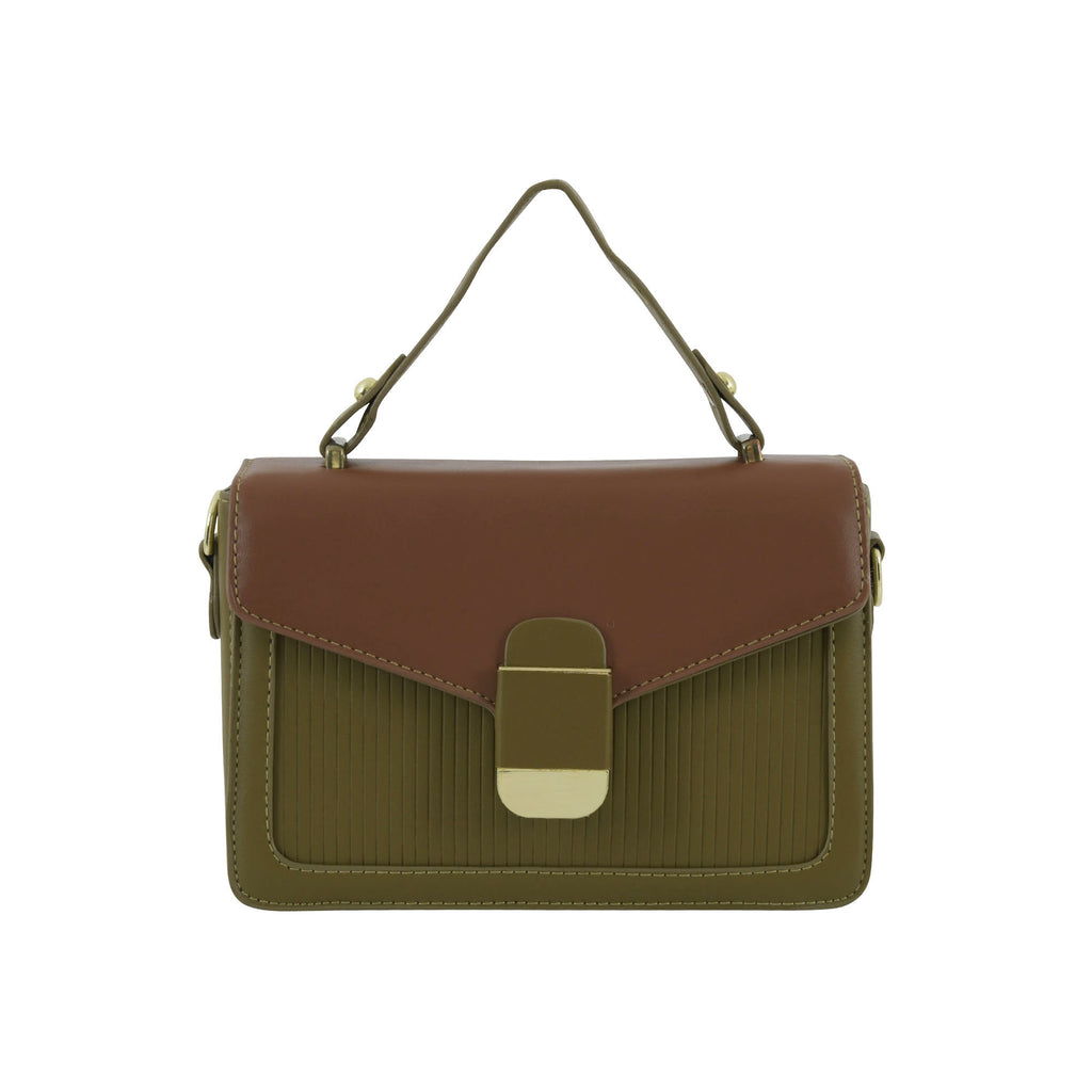 Olive & Brown Structured Top-Handle Sling Bag for Women | Elegant Dual-Tone Handbag