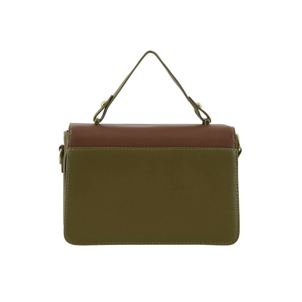 Olive & Brown Structured Top-Handle Sling Bag for Women | Elegant Dual-Tone Handbag