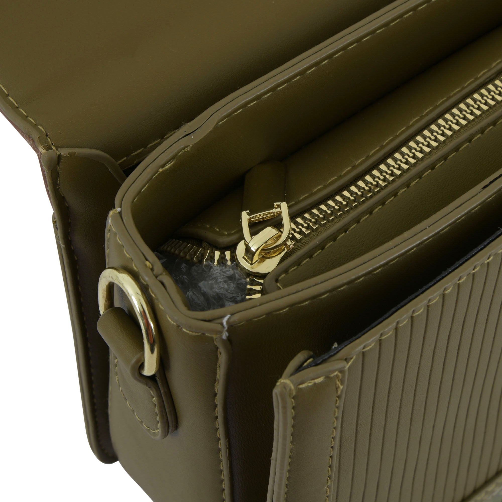 Olive & Brown Structured Top-Handle Sling Bag for Women | Elegant Dual-Tone Handbag