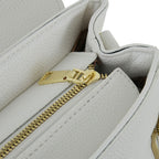 Ivory Textured Top-Handle Handbag with Gold Hardware