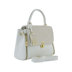 Ivory Textured Top-Handle Handbag with Gold Hardware