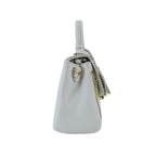 Ivory Textured Top-Handle Handbag with Gold Hardware