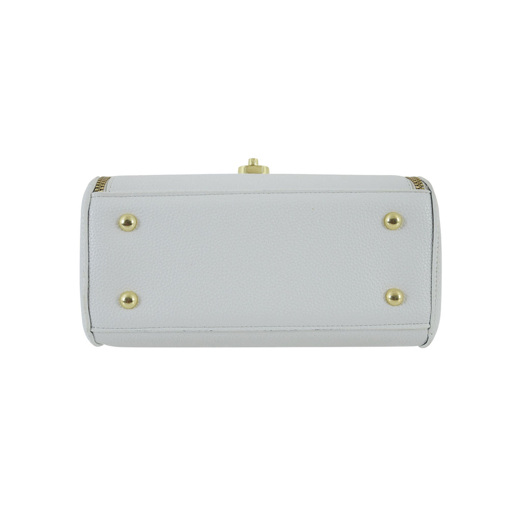 Ivory Textured Top-Handle Handbag with Gold Hardware