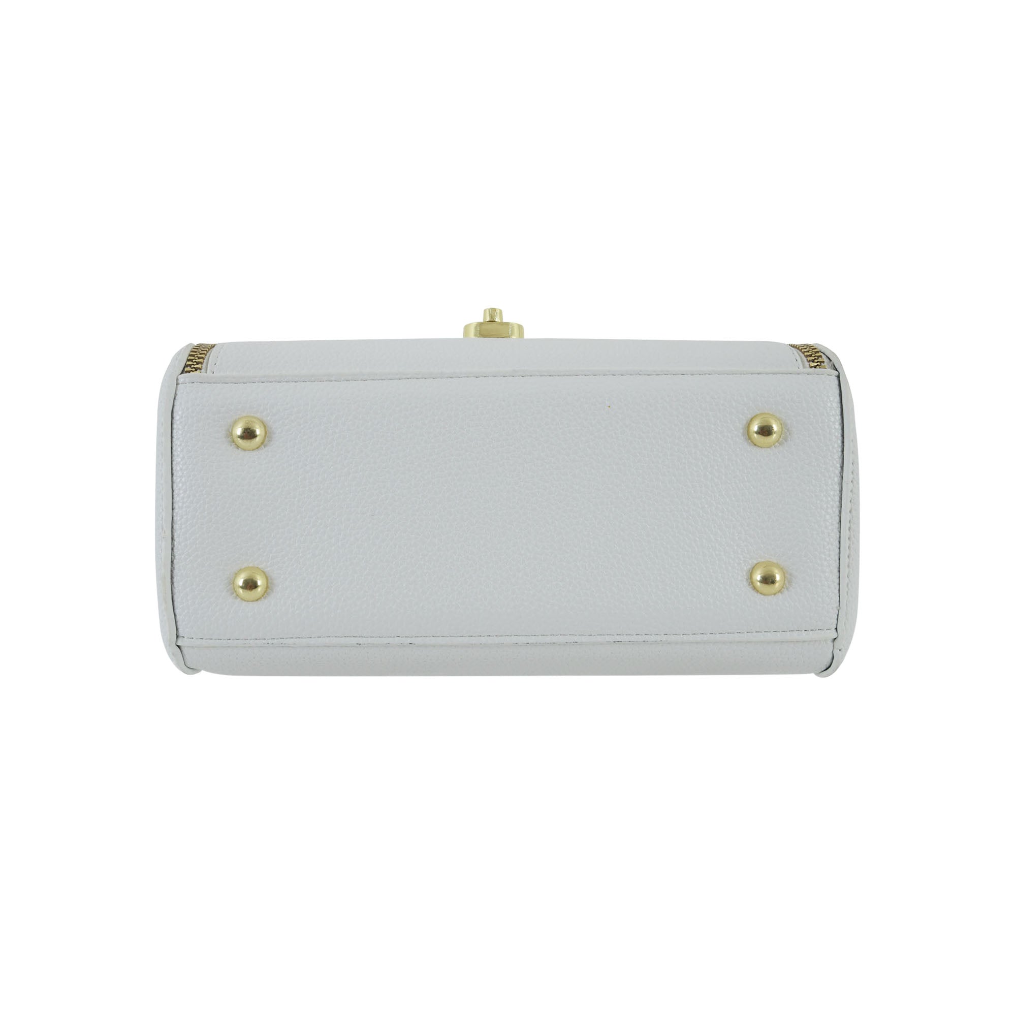 Ivory Textured Top-Handle Handbag with Gold Hardware