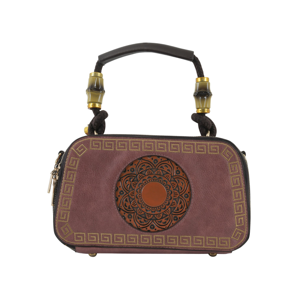 Dusty Rose Artisanal Top-Handle Bag with Mandala Design