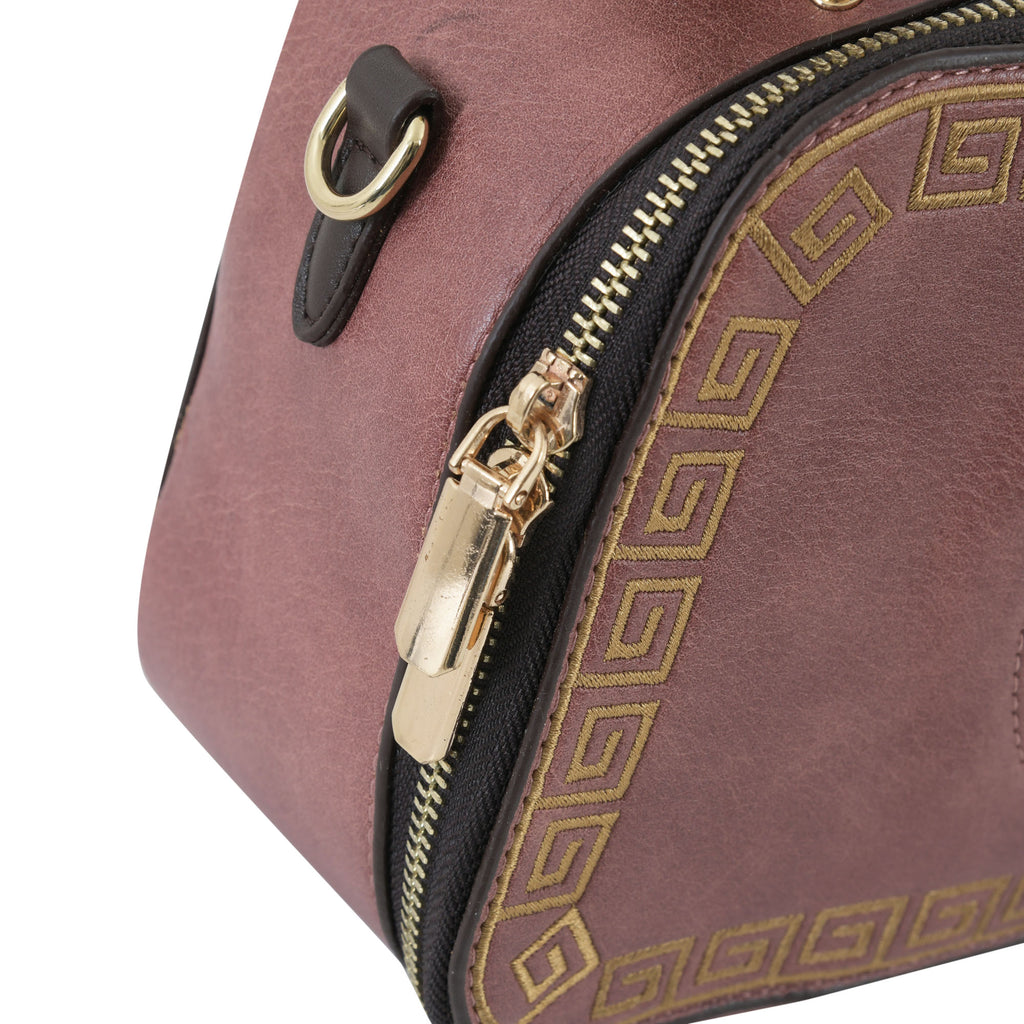 Dusty Rose Artisanal Top-Handle Bag with Mandala Design