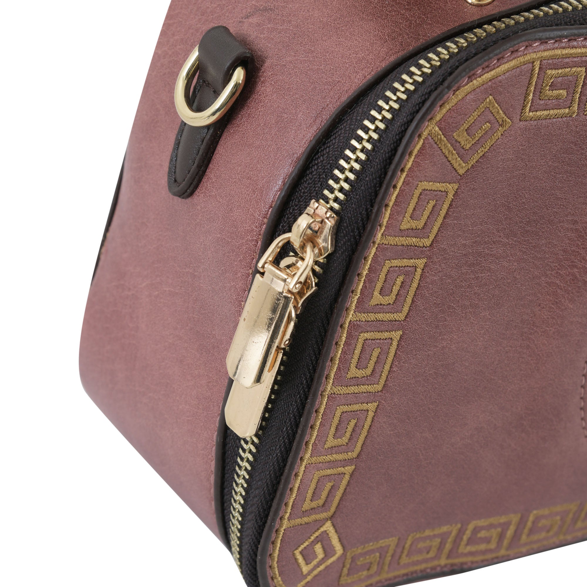 Dusty Rose Artisanal Top-Handle Bag with Mandala Design