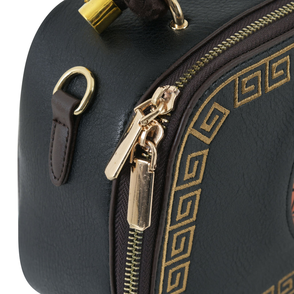 Brown Artisanal Top-Handle Bag with Mandala Detail