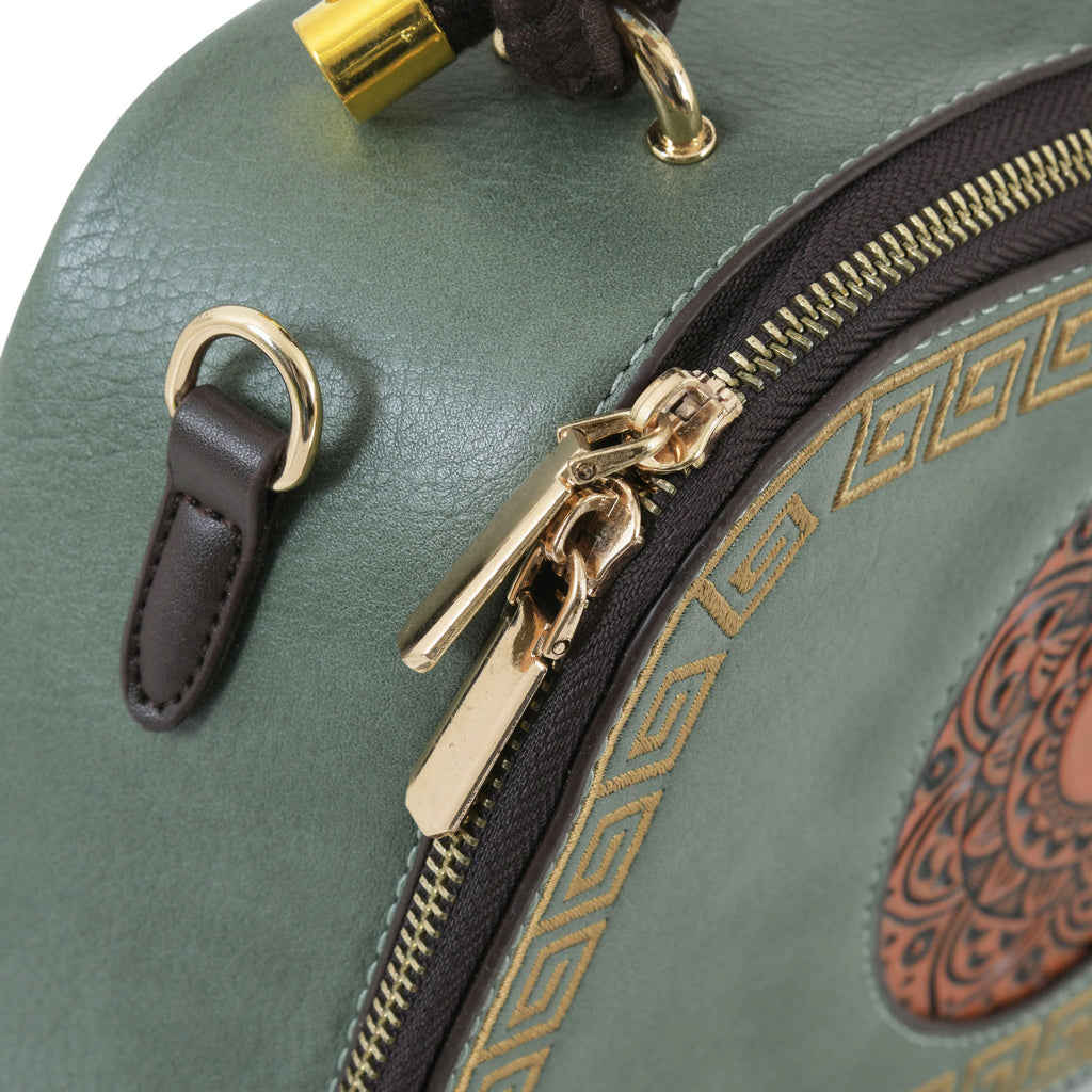 Emerald Green Artisanal Top-Handle Bag with Mandala Design