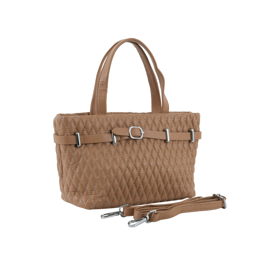 Blush Quilted Party Bag- Coffee Brown