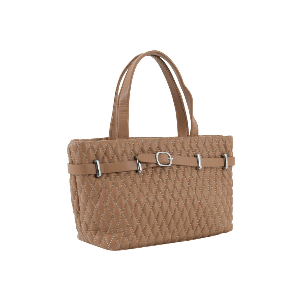 Blush Quilted Party Bag- Coffee Brown