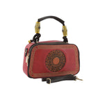 Crimson Red Artisanal Top-Handle Bag with Mandala Design