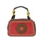 Crimson Red Artisanal Top-Handle Bag with Mandala Design