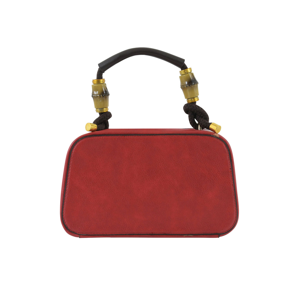 Crimson Red Artisanal Top-Handle Bag with Mandala Design