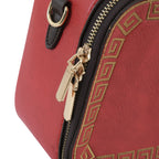 Crimson Red Artisanal Top-Handle Bag with Mandala Design