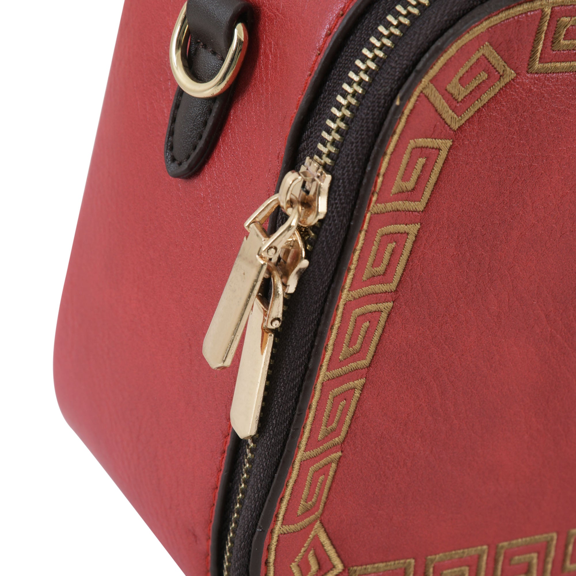 Crimson Red Artisanal Top-Handle Bag with Mandala Design