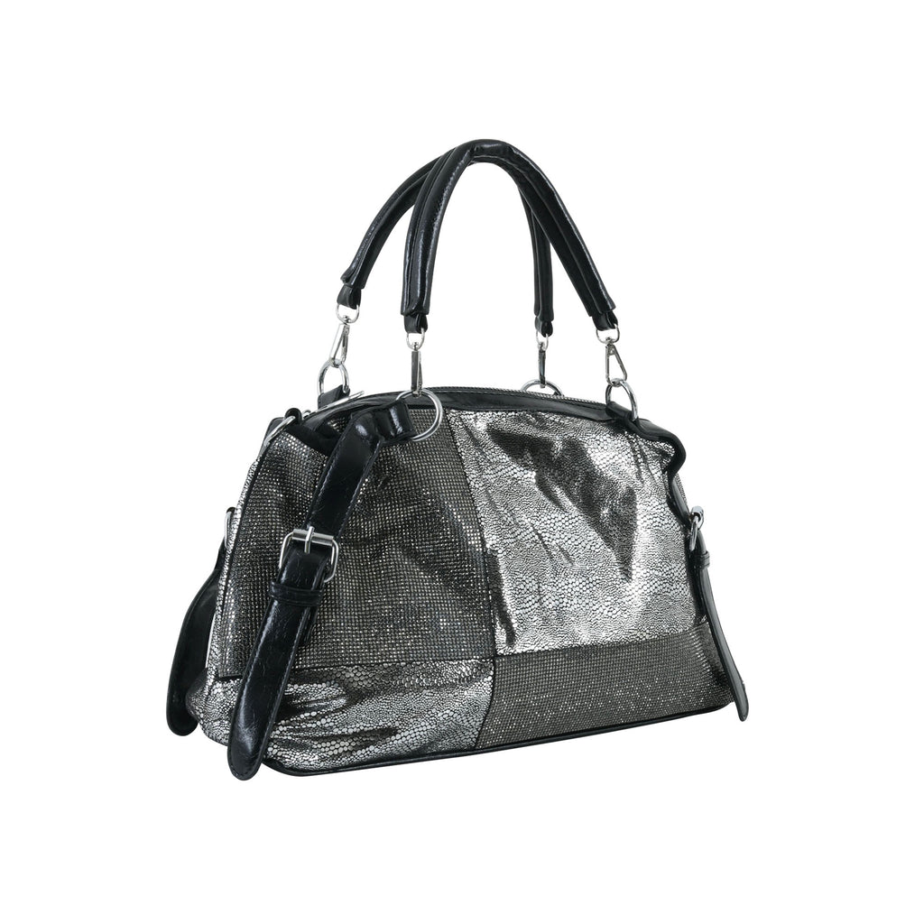 Metallic Black Textured Shoulder Handbag