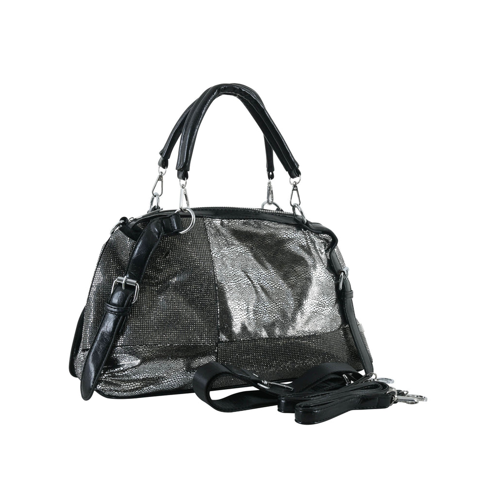 Metallic Black Textured Shoulder Handbag