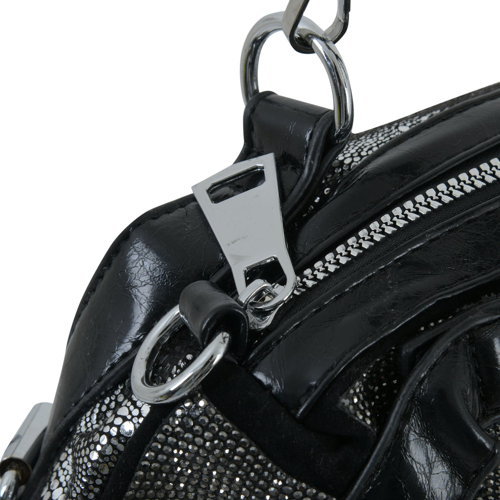 Metallic Black Textured Shoulder Handbag