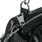 Metallic Black Textured Shoulder Handbag