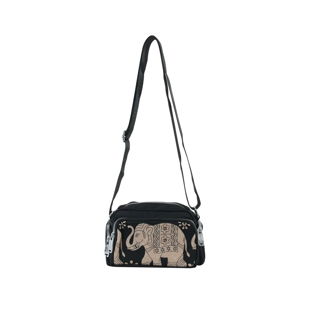 Elegant Crossbody Bag with Handcrafted Elephant Motif | Premium Black Sling