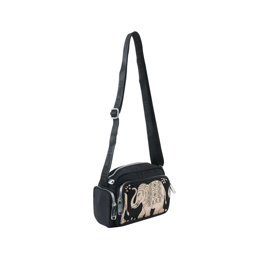 Elegant Crossbody Bag with Handcrafted Elephant Motif | Premium Black Sling