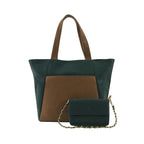 Dual Luxury Tote - Dark green and Tan