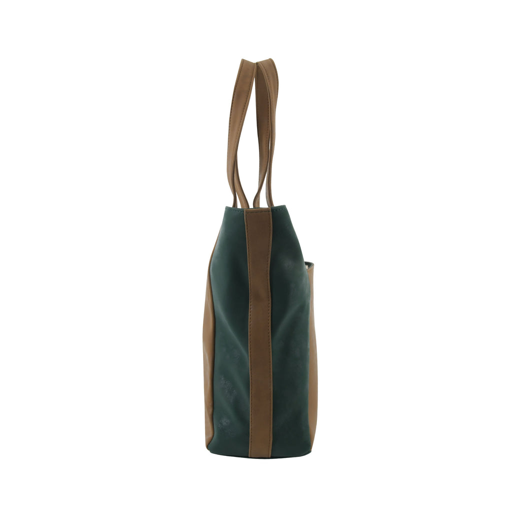Dual Luxury Tote - Dark green and Tan